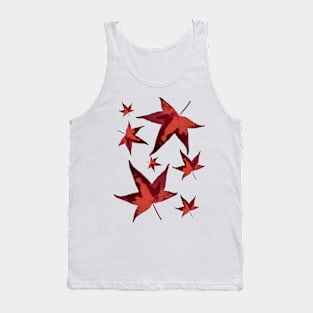 Earthy Red Colour Leaves Pattern Tank Top